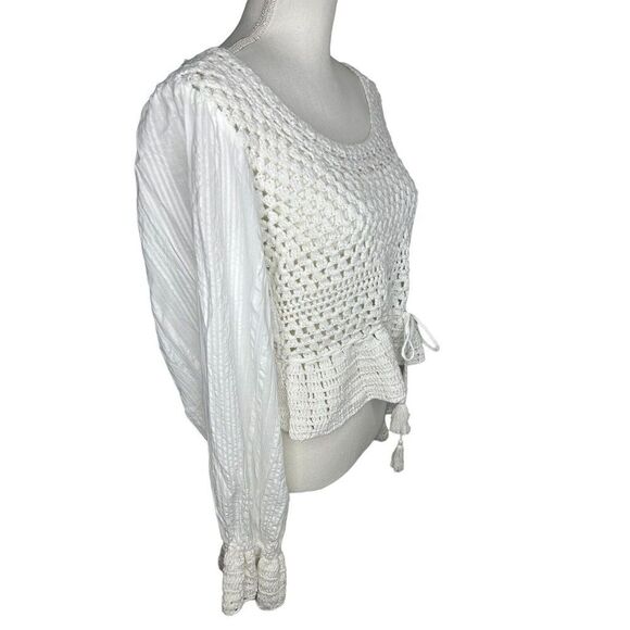 FREE PEOPLE Women’s Megan Crochet Top Shirt Sz Large Boho - Picture 2 of 6